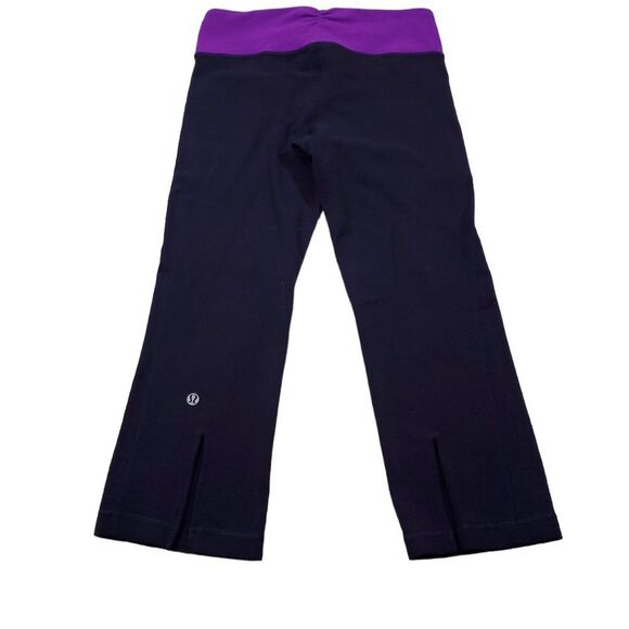 READ Lululemon Gather & Crow Crop Split Hem Black Purple Herringbone Leggings 4 - Picture 3 of 10